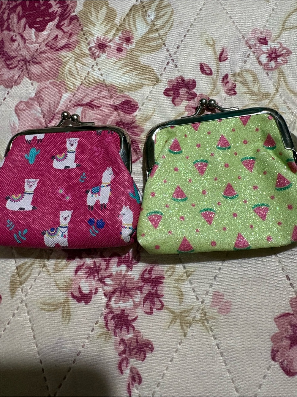 Small Women's Coin Purse - Pink and Lime Green